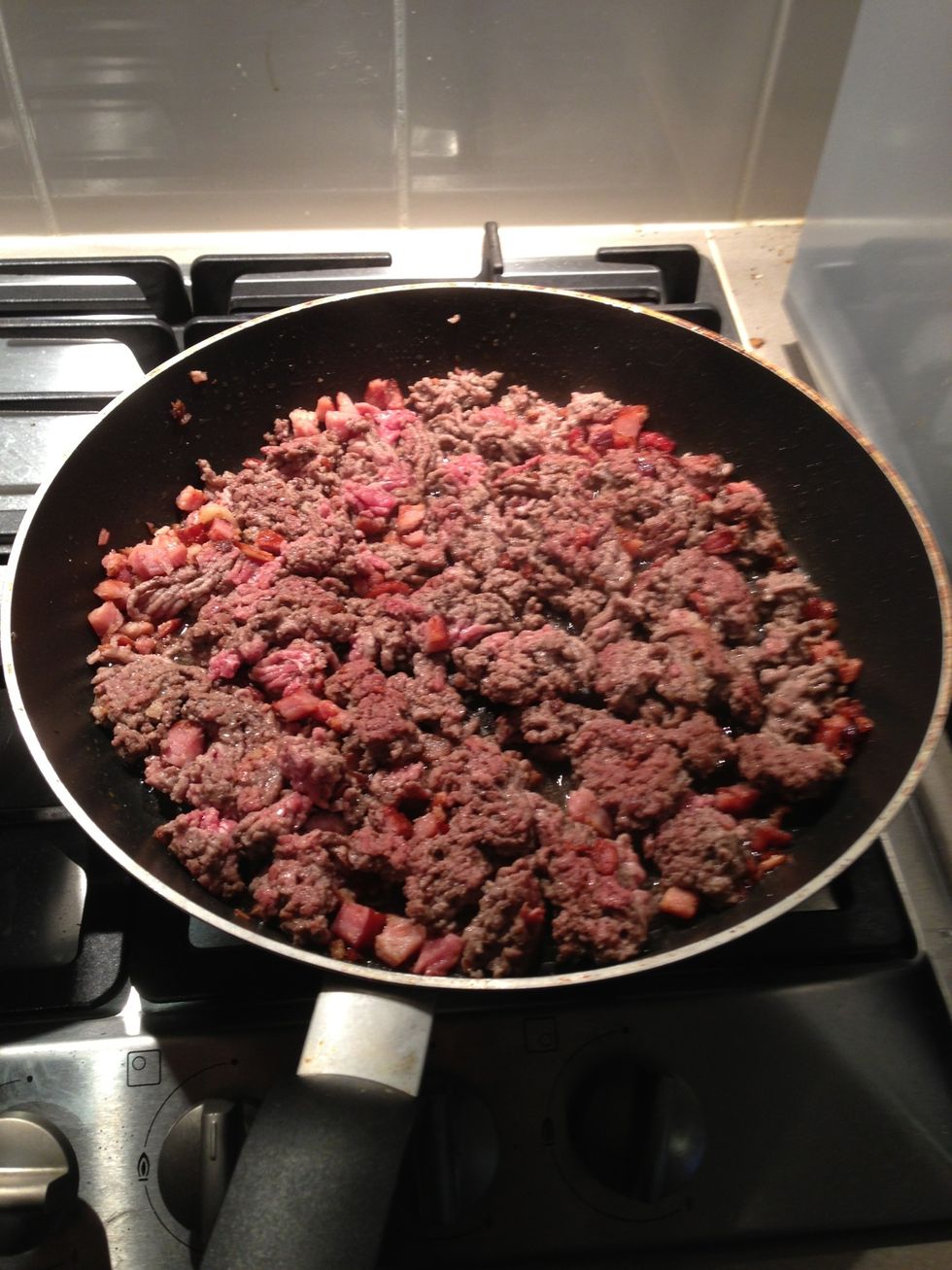 It should look like this when you have turned the mince over