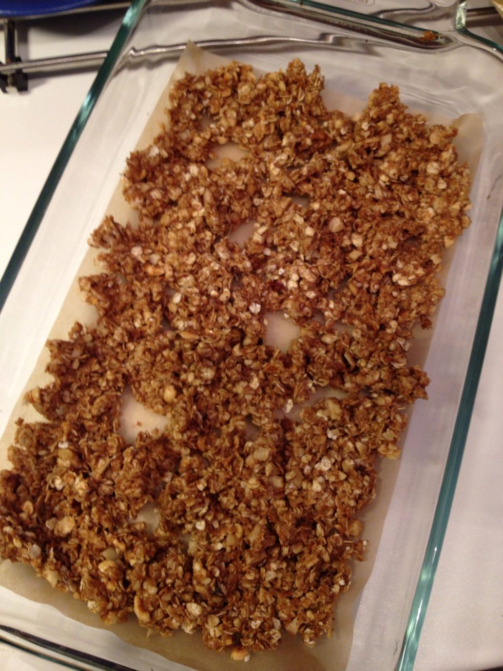 It should look like this when you put it in the pan. Try to make some space throughout the mix.
