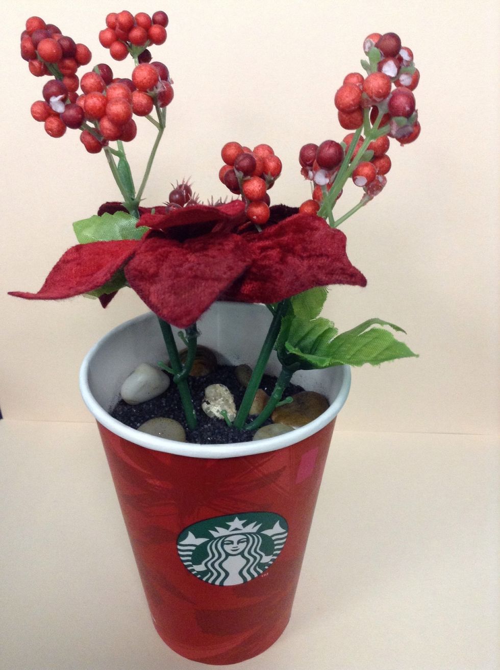 It should look something like this. If nessissary, use some rocks to prop up the flowers/plants.