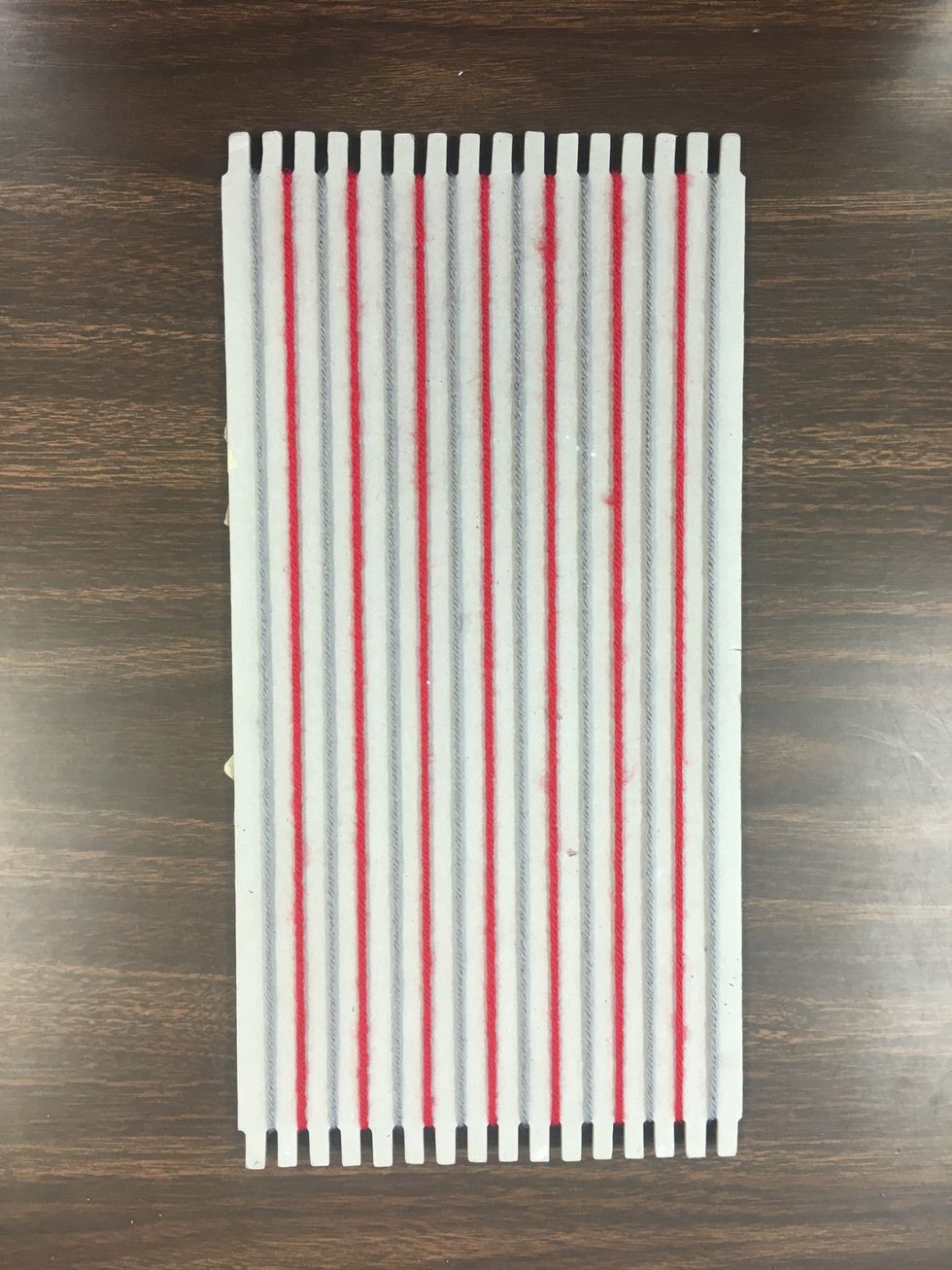 It should now look like this from the front, and you are ready to begin weaving.
