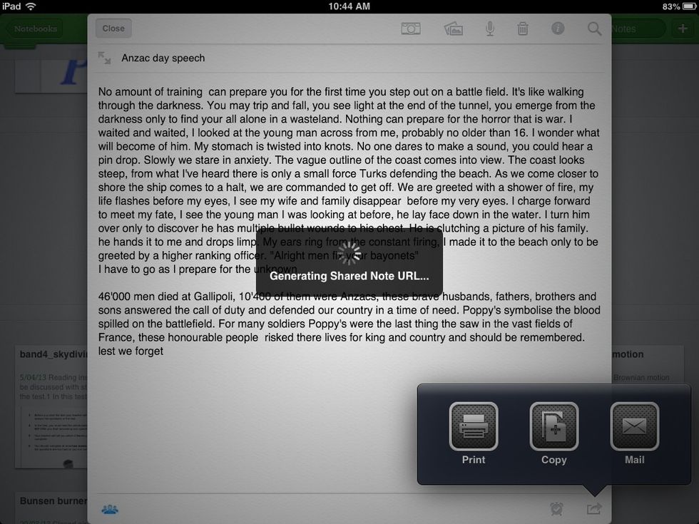 It should say generating shared note URL