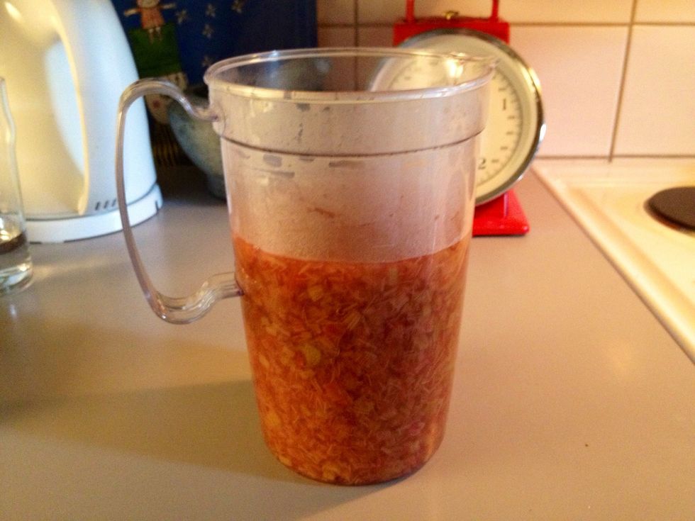 It surely smells delicious in my kitchen right now! Pour the "soup" into a container.