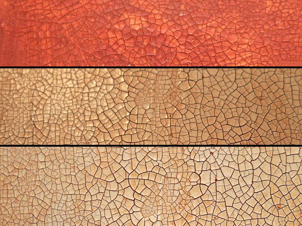 It took several minutes (and several wipes) to get down to the light finish underneath.  The crackle past dries to a glossy finish, which emerges as you wipe off the cream.