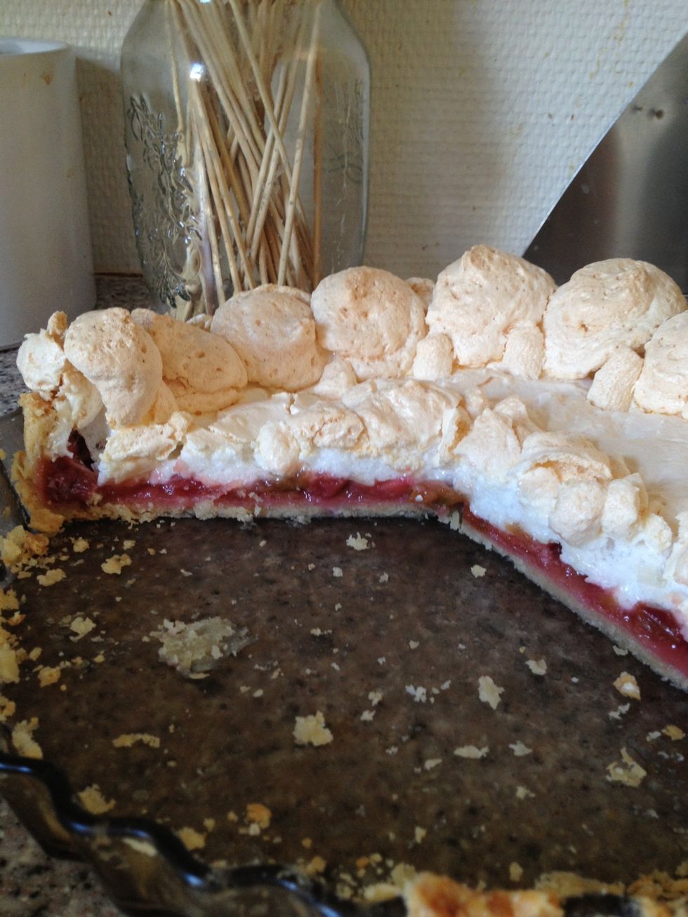 It was a hit with the fresh taste of rhubarb and the sweet taste of the merengue. The vodka made the pie crust flaky and crunchy.