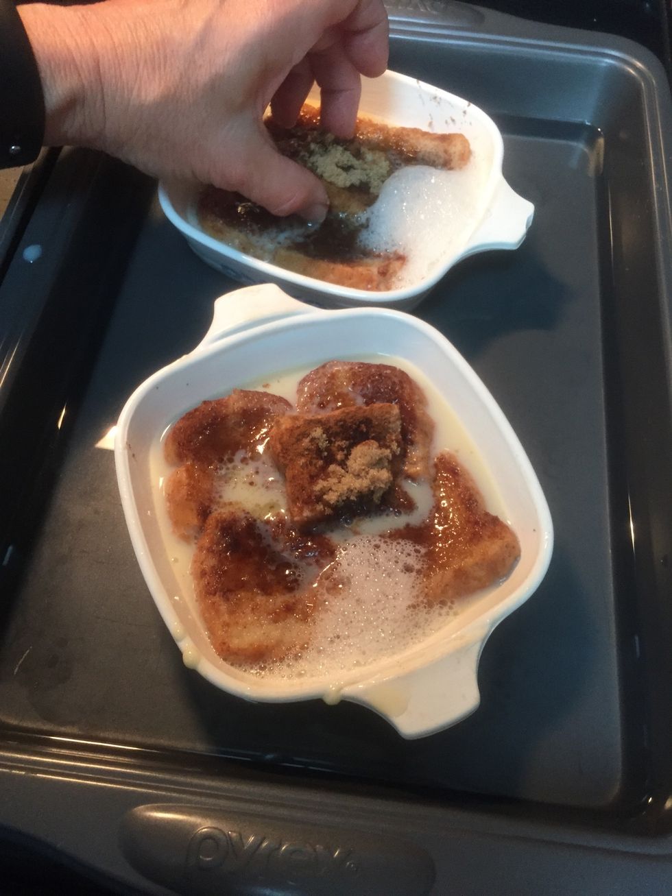 It was then I decided to prepare one more slice of toast and added a piece to each. (this is the most delicious topping!)