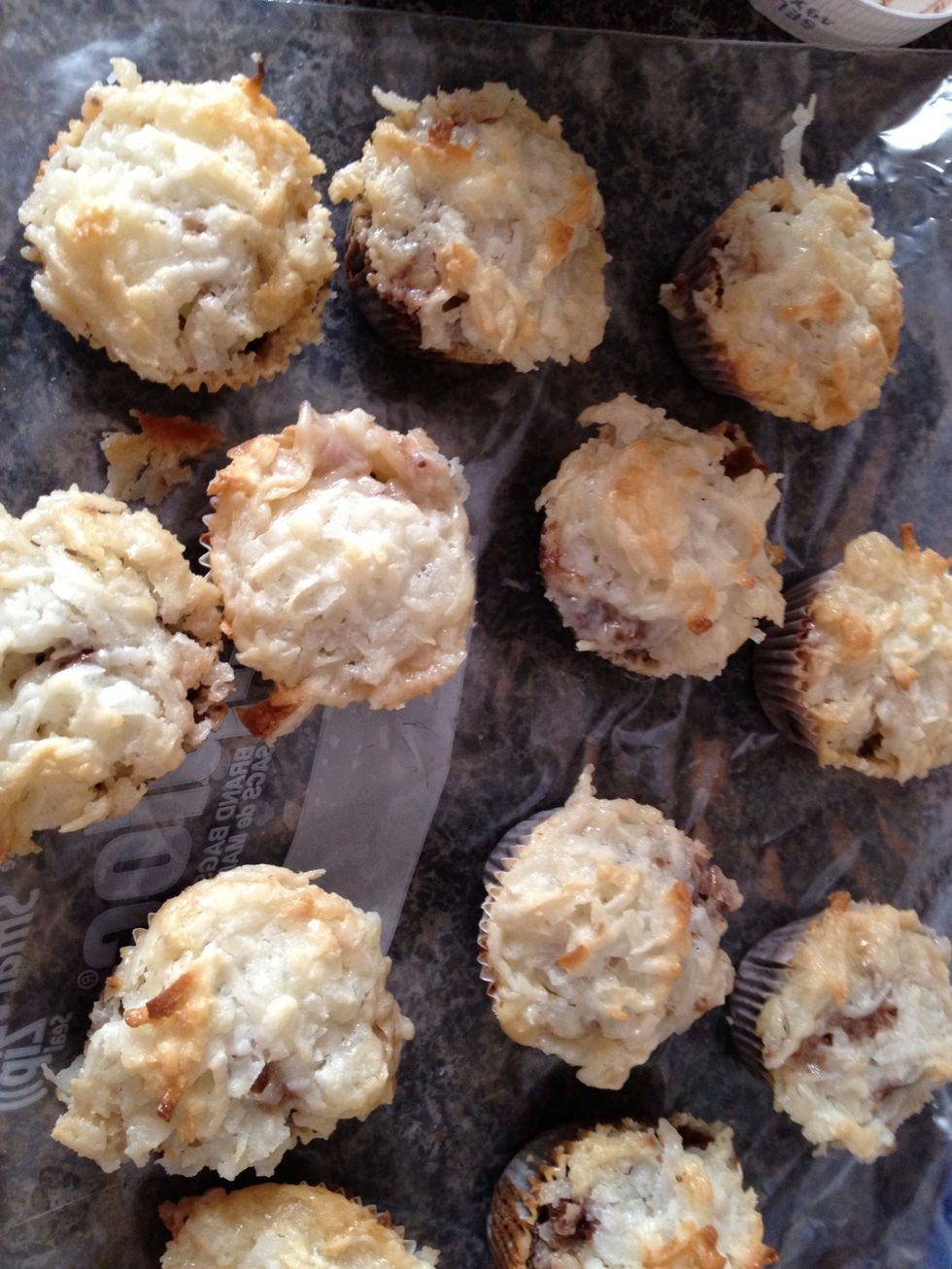It will look like this nice and brown. You may notice that the coconut has spread over the tray and that's fine