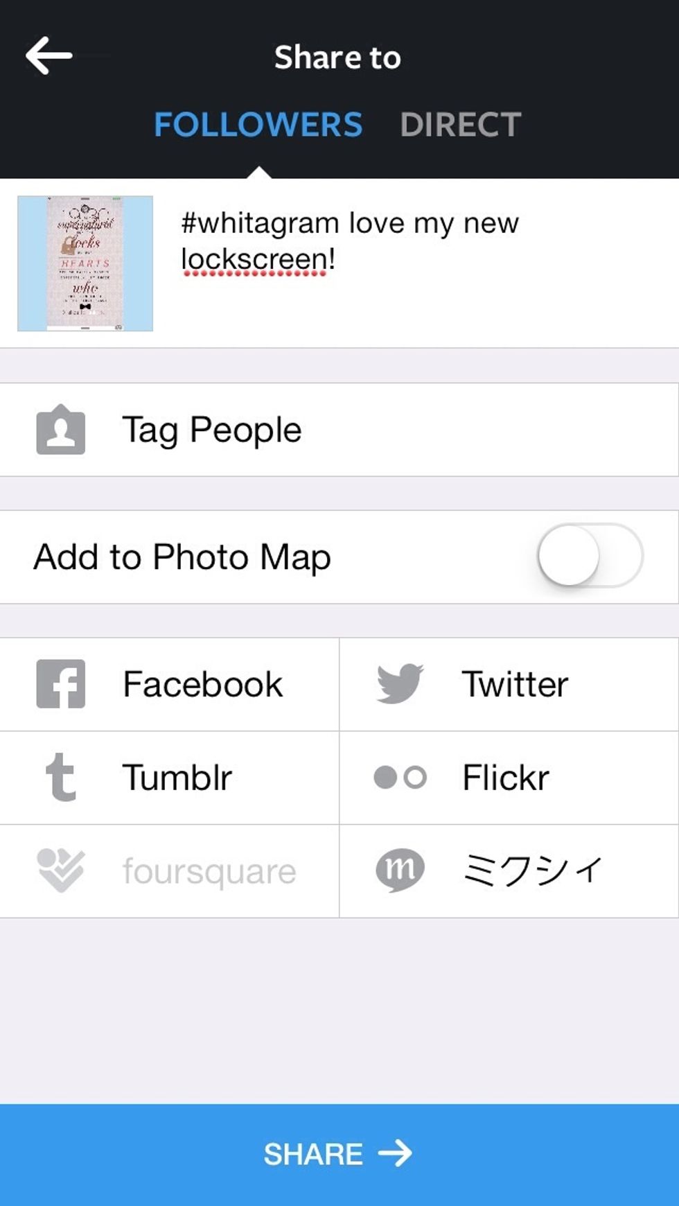 It will open up Instagram, you can then add a caption etc