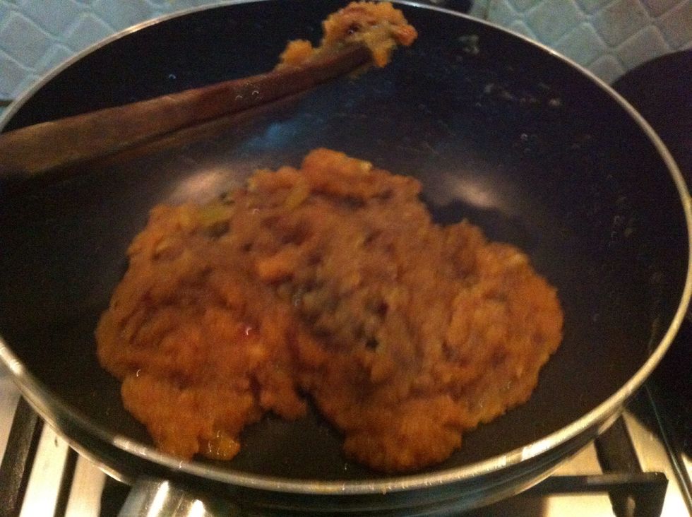 it will start leaving little bit ghee and that shows it's almost done