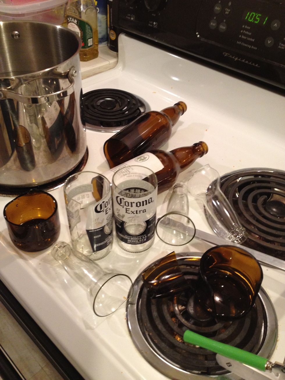 It will take a bit of practice... most bottles didn't break evenly. The thick brown bottles took many more repetitions.