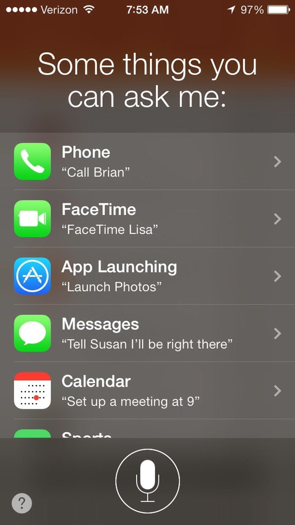 It will then show you a list of general functionality. Choose a subject from this list for further info on what you can ask.