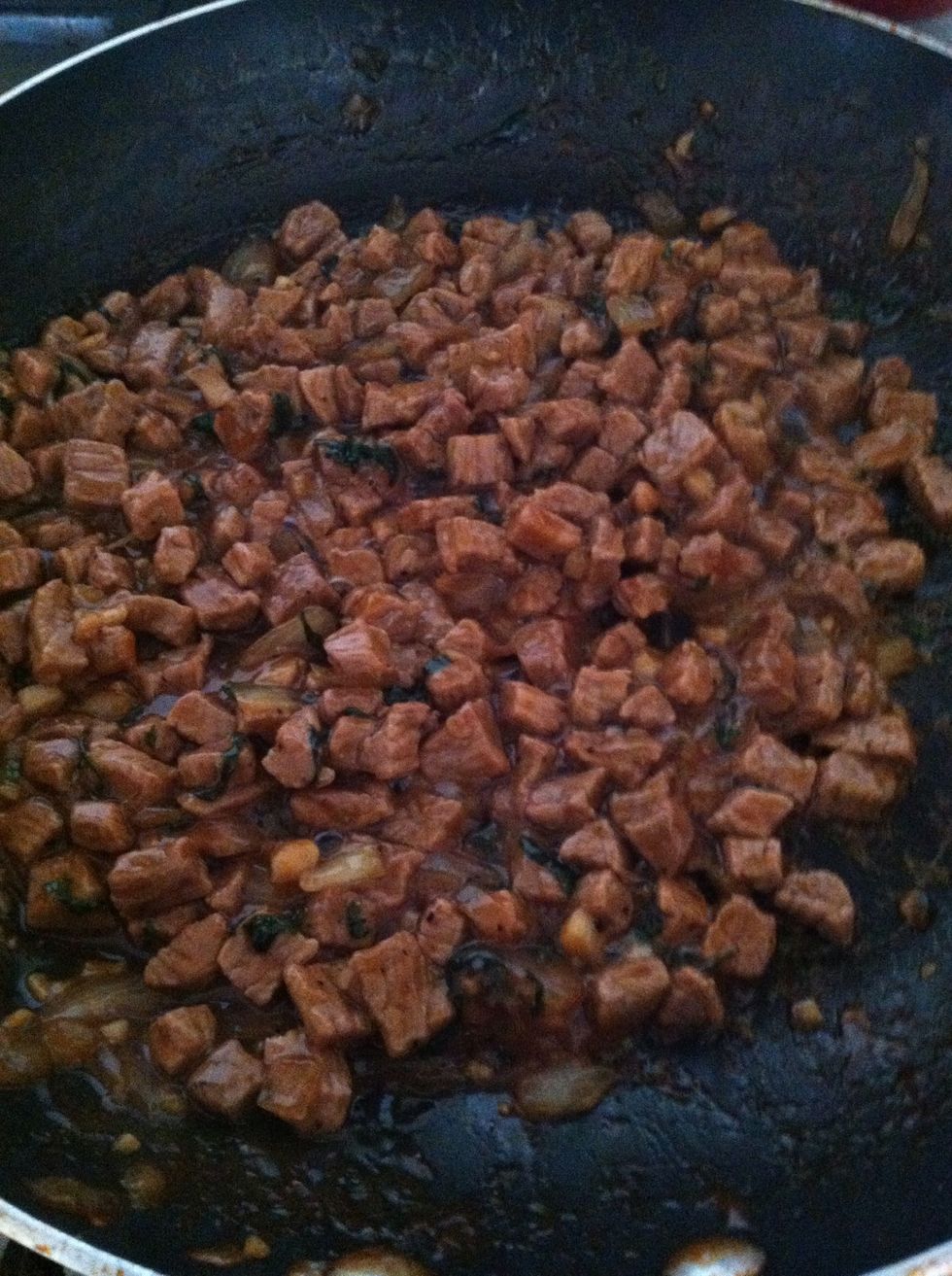 It will thicken like so! Add a pinch of salt and a generous amount of pepper (Optional: add cilantro for extra flavor)