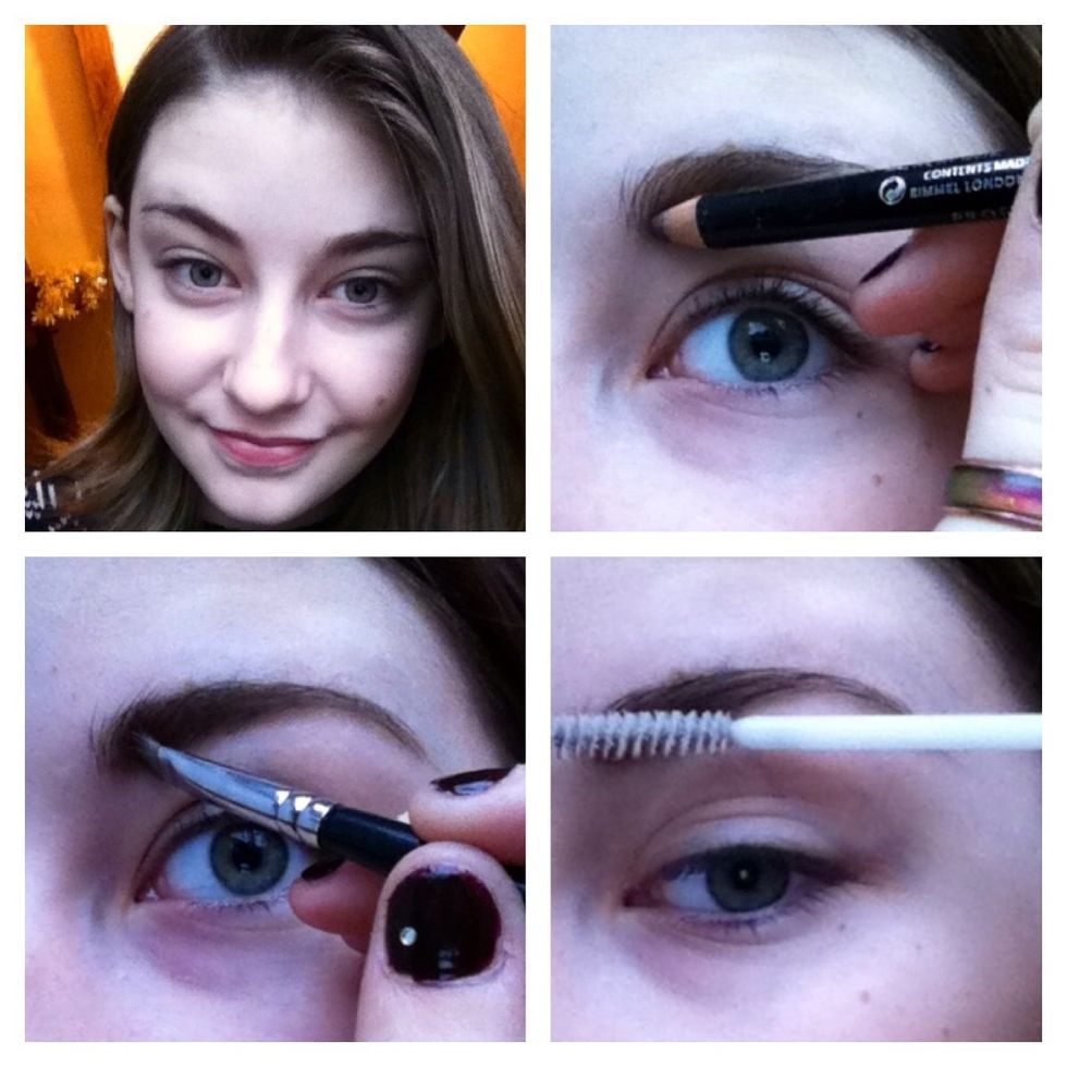 Ive applied my face makeup, so onto brows. Draw a line with a brow pencil on the brow to straiten the edges, fill in with brow powder and Apply brow gel to keep in place.