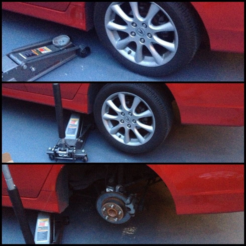 Jack up the car, use a jack stand and remove the wheel