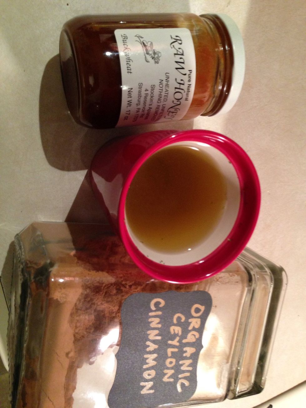 Japanese Green Tea chaser with 1/2 Tsp Raw Honey and True Cinnamon. Steeped for 8 to 10 minutes to release the EGCG in the tea. Once you switch to Ceylon Cinnamon you'll never use the fake stuff.
