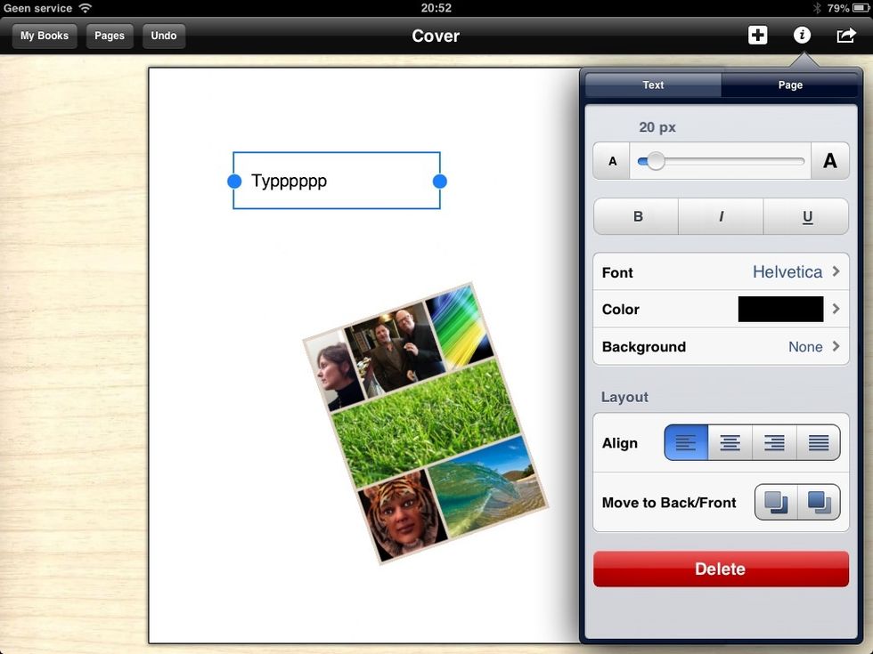 Je kunt de de tekst verschuiven en de grootte aanpassen!
