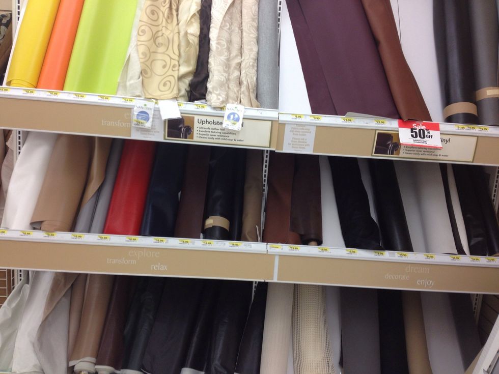 Jo-Ann's also carries "Marine Vinyl" in many colors. Choose the sturdy variety. Any color. You need 3 yards. Download the Jo-Ann's app for coupons and deals. I got mine for 65% off!