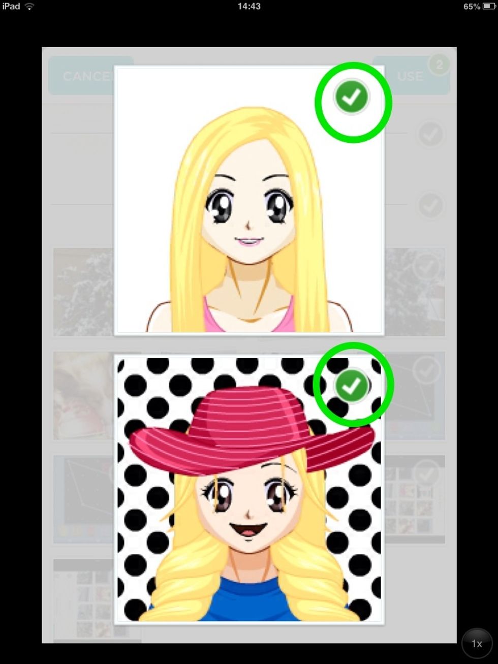 Jo triare aquestes dues. Quan selecciones les fotos, et t\u00e9 de sortir la marca que est\u00e0 marcada en la foto. Un cop heu triat totes les fotos, cliqueu a "USE"