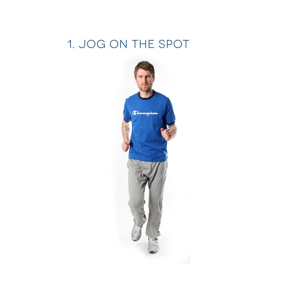 Jog on the spot - As simple as it sounds. Make sure you move your arms at the same time and jog for 2 minutes
