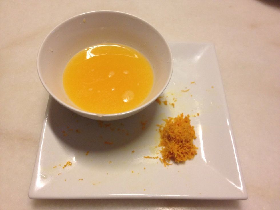 Juice and zest 2 oranges. Keep the other two oranges for later.