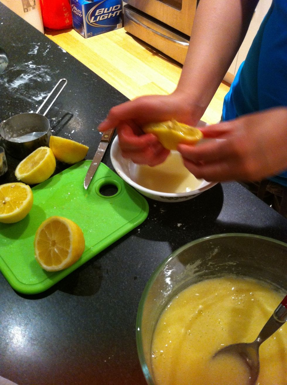 Juice 'em!! Be sure to remove the seeds. (The recipe called for 6 tbsp but 3 lemons gave us 8 tbsp. we're not complaining. The more the merrier when it comes to lemons!!)