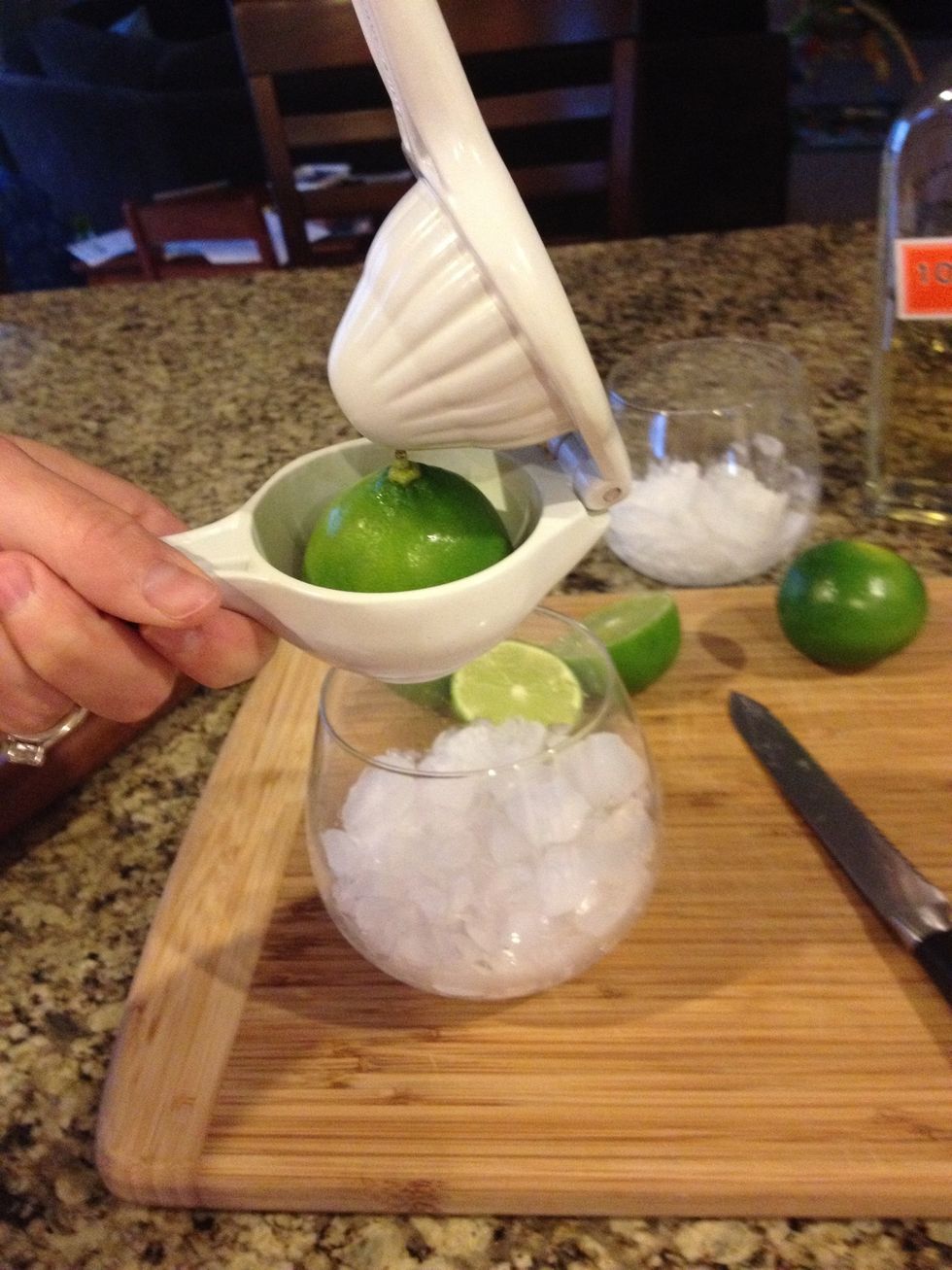 Juice one lime Tip: before cutting limes, roll them on your cutting board. This allows you to get more juice out of your lime.