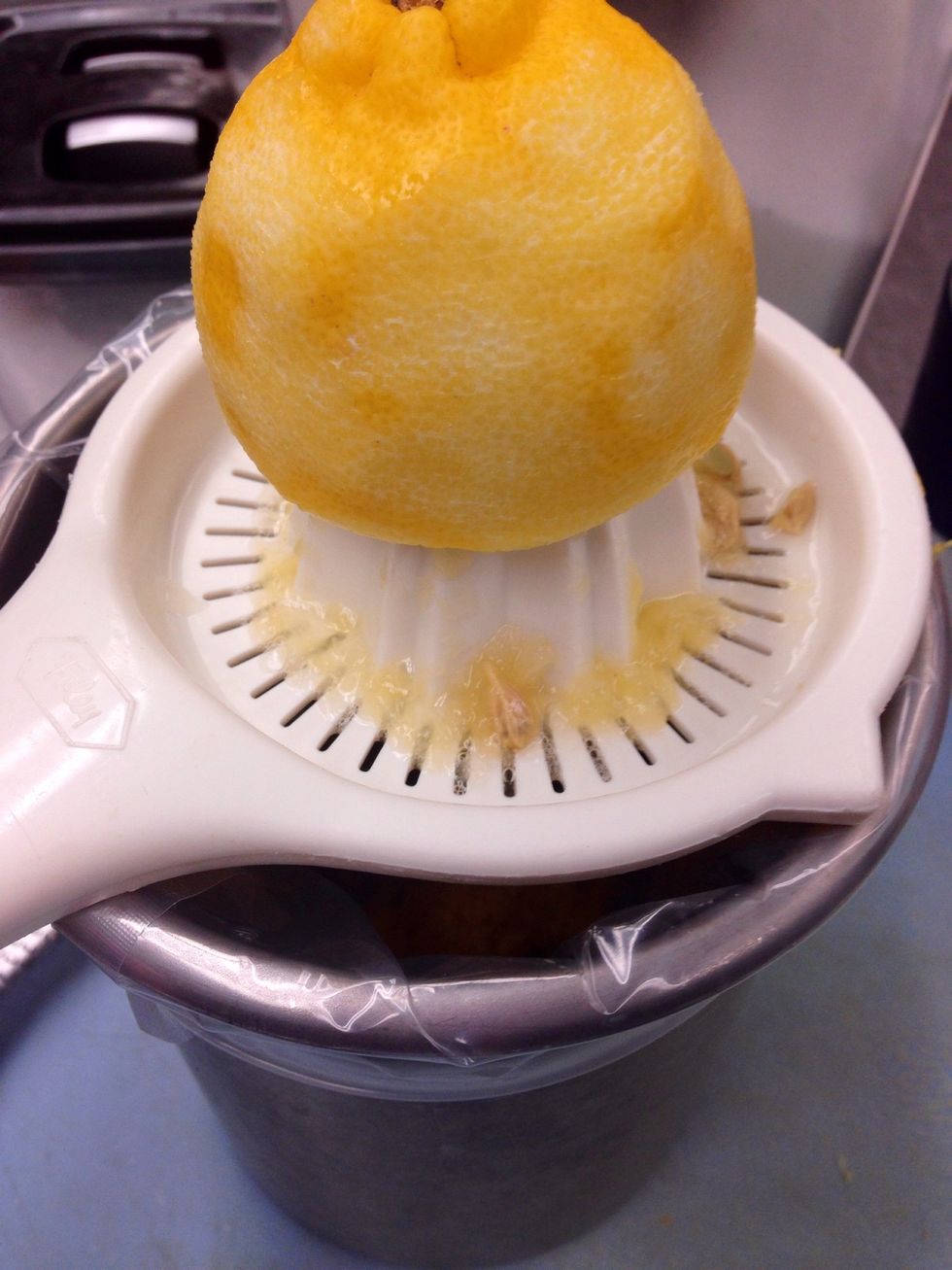 Juice zested lemons into pouch