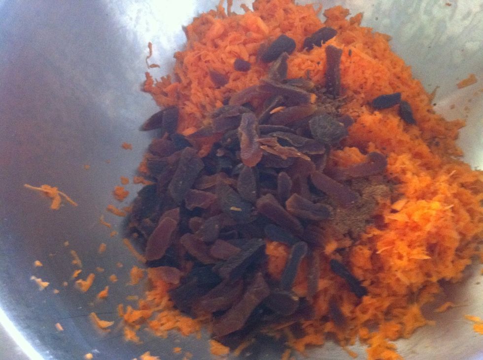 Julienne the dried apricots. Add to carrot mixture. You can substitute the apricot with sultanas or raisins.