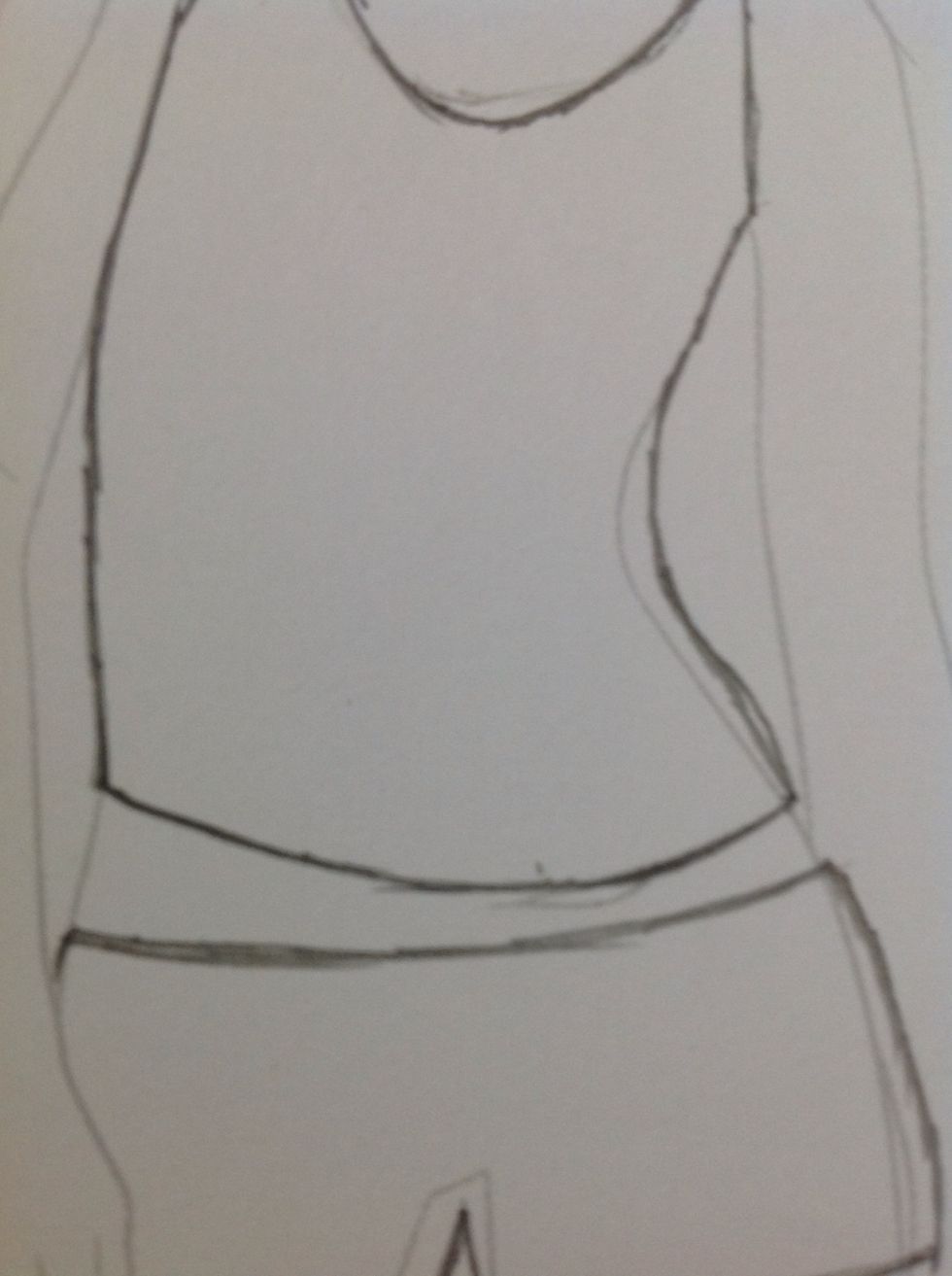Just a bit below the shirt, draw another curved line, this will be the shorts