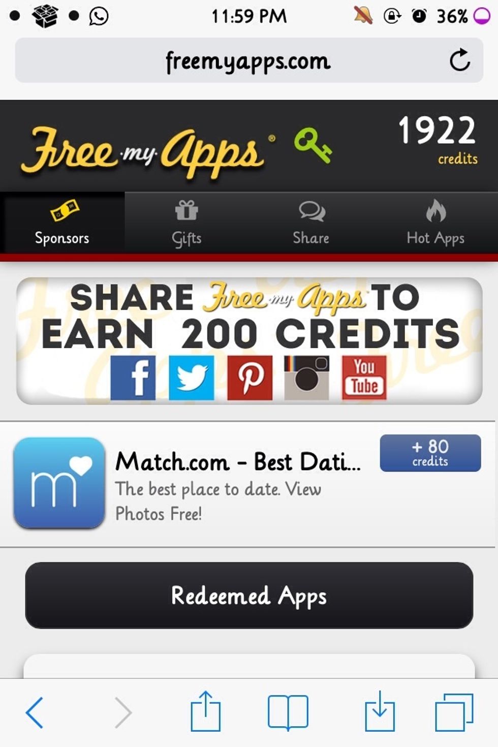Just choose any app and click on it .. Click "okay" to install it .. Then use it for 30+ seconds .. Your credit should appear in 1-30 minutes ;)