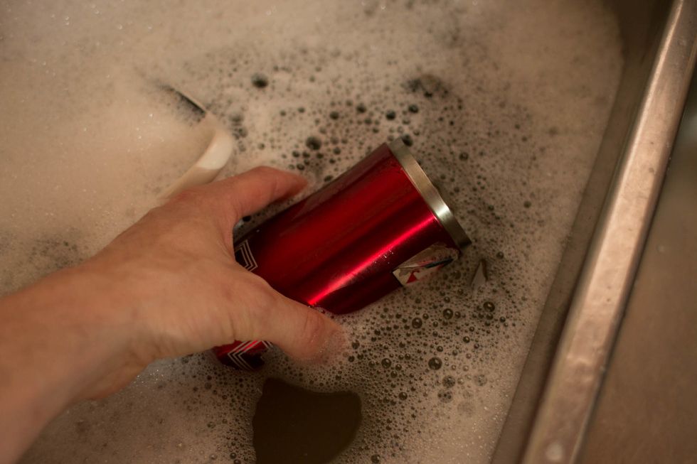 just fill it up 3/4 full of clean soapy water.