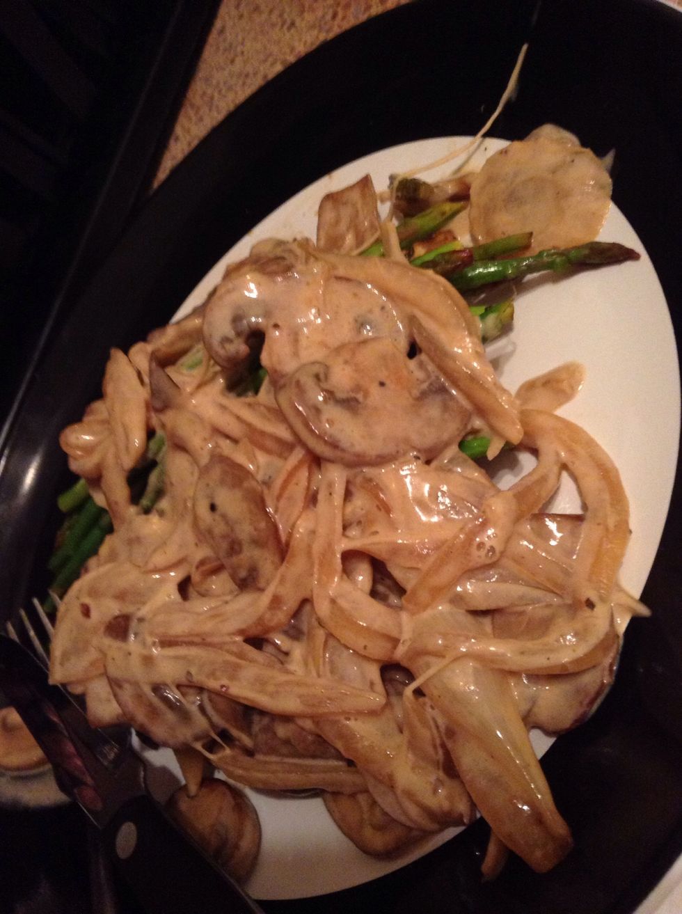 Just kidding, we're not Gordon Ramsay! Pile ingredients together and enjoy (with a piece of bread for sauce) :)