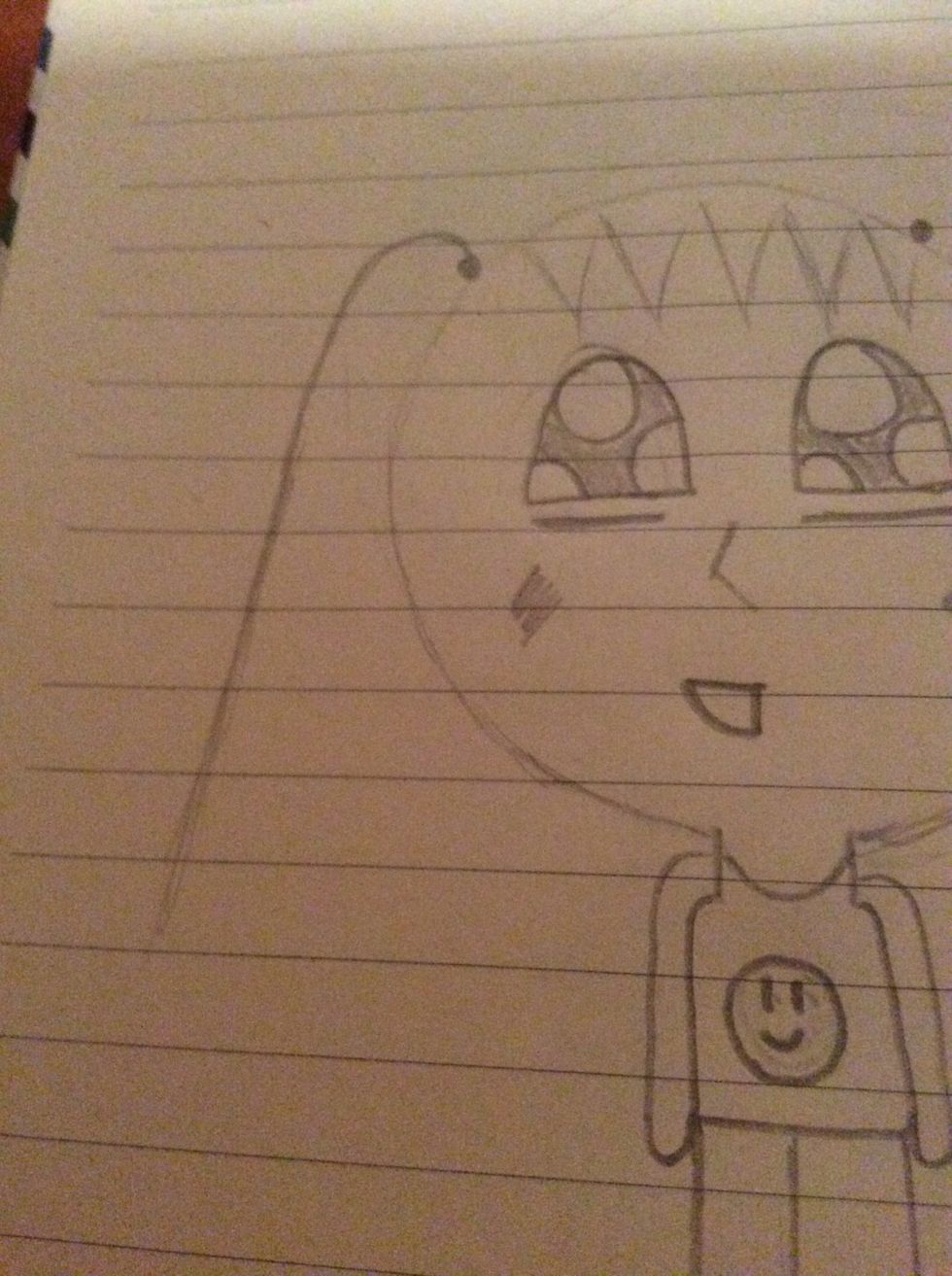 Just like the arms draw a slightly curved line for the pig tails.