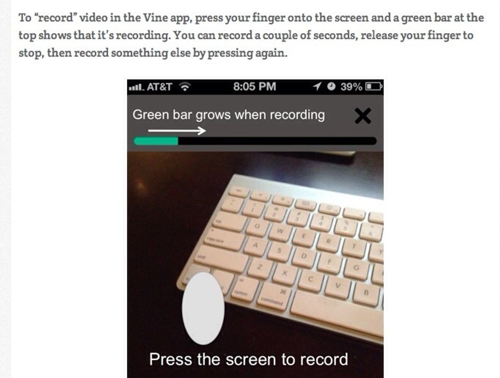Just press the screen to record, the green bar at the top shows that it is recording.  You can record a few seconds release finger to STOP   THEN PRESS screen to record something else
