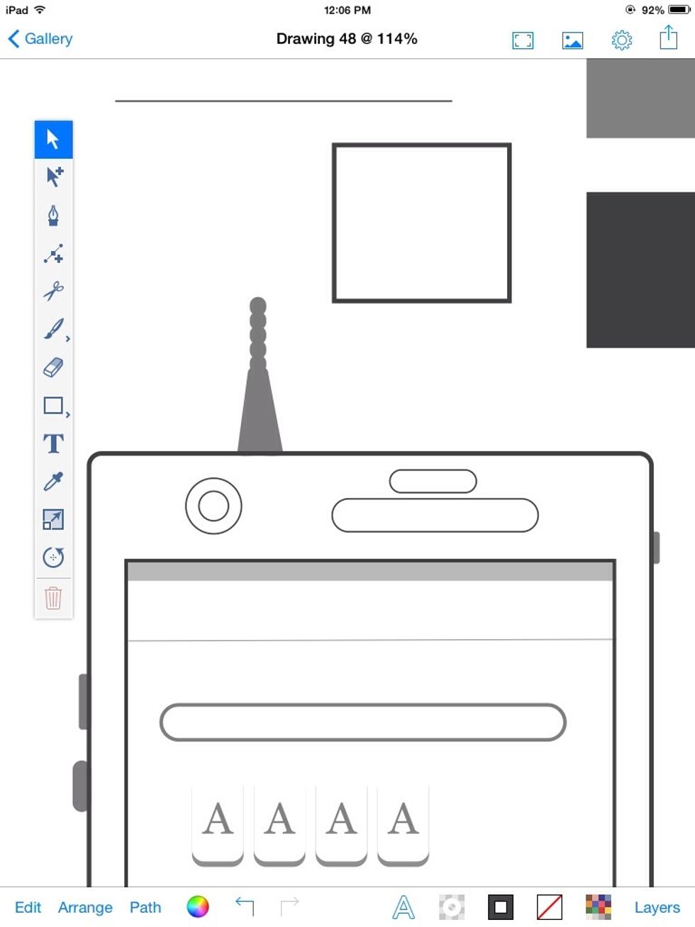 Just uses stroke-less 50% grey rectangle with a 0pt corner radius for a Status Bar, or any content area on the screen.