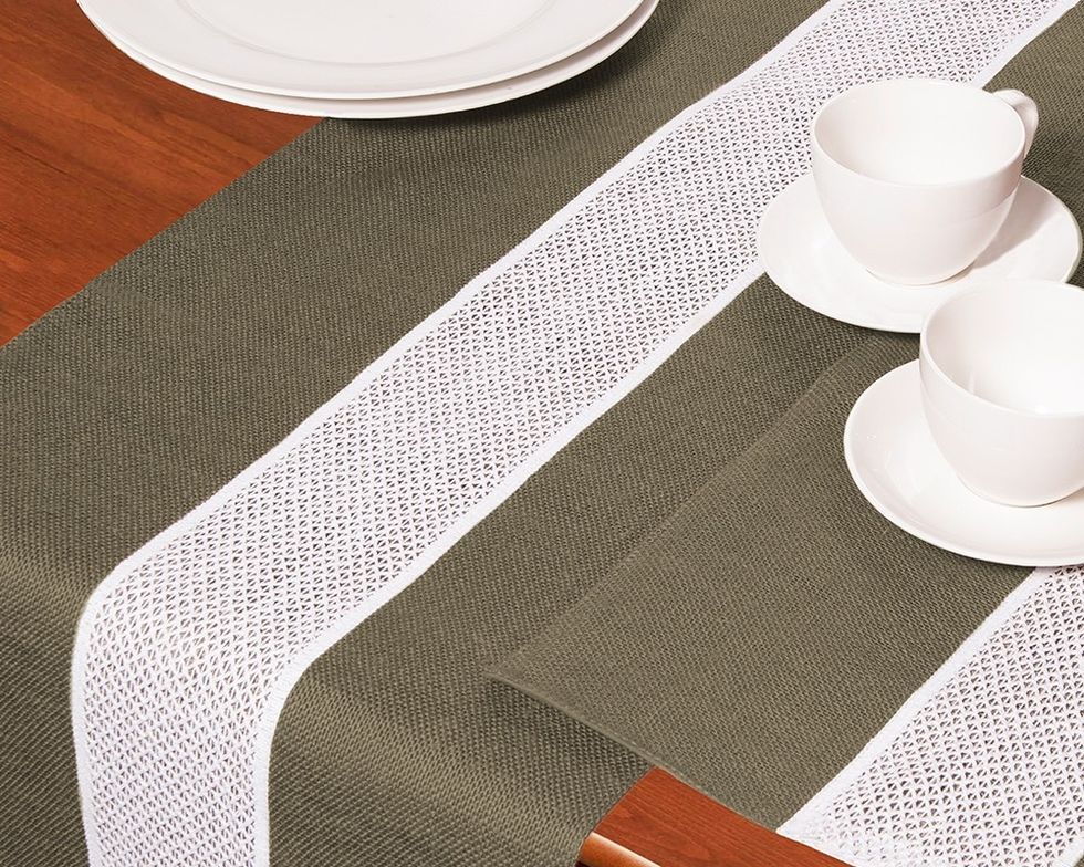 Jute Runner With Appliqued Lace, Shop Now:- https://www.maddhome.com/table-runners/jute-runner-with-appliqued-lace-1595.html