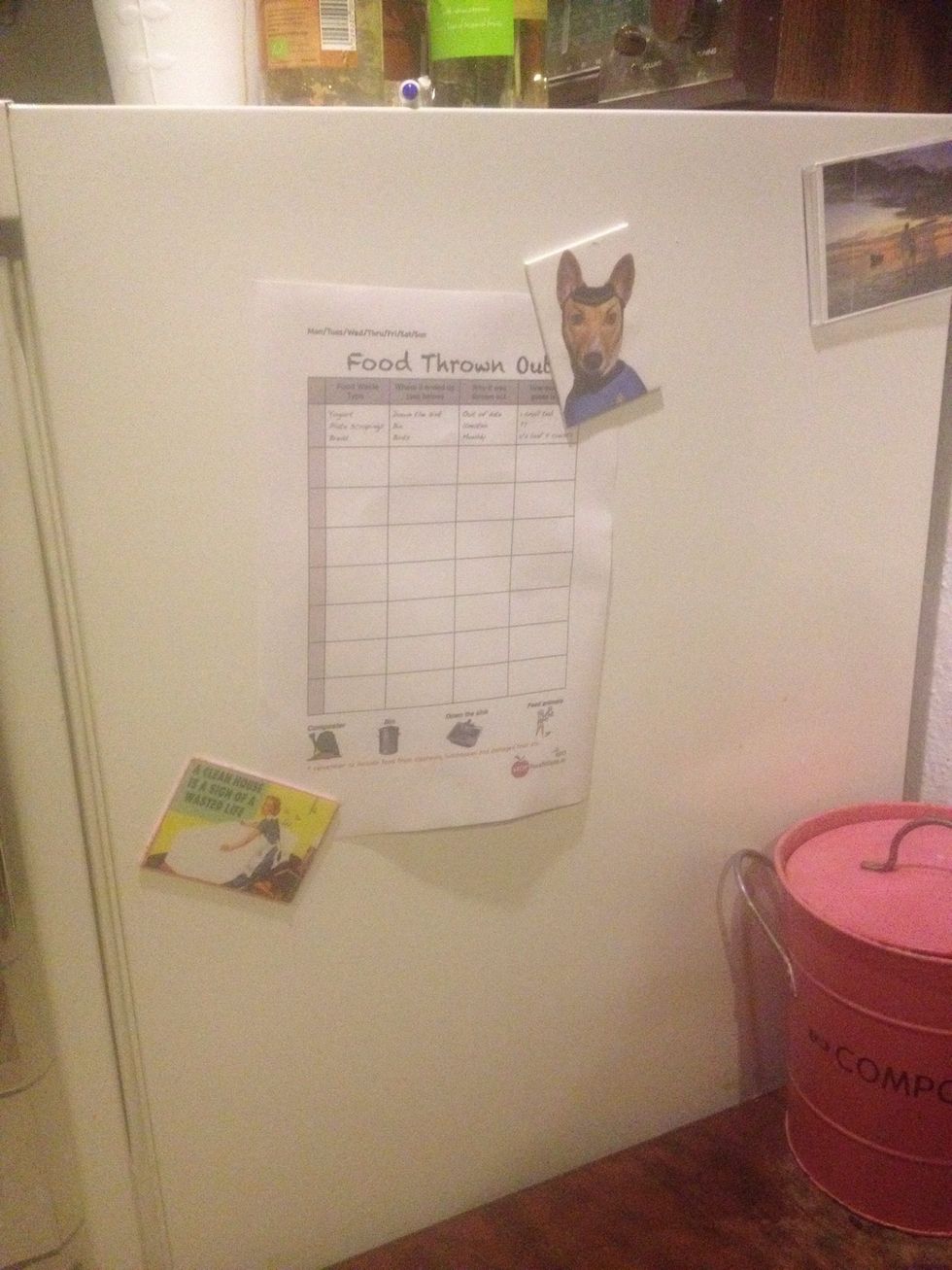 Keep a note of what and how much you throw out. Make sure whatever you are going to use to record your food waste is close at hand