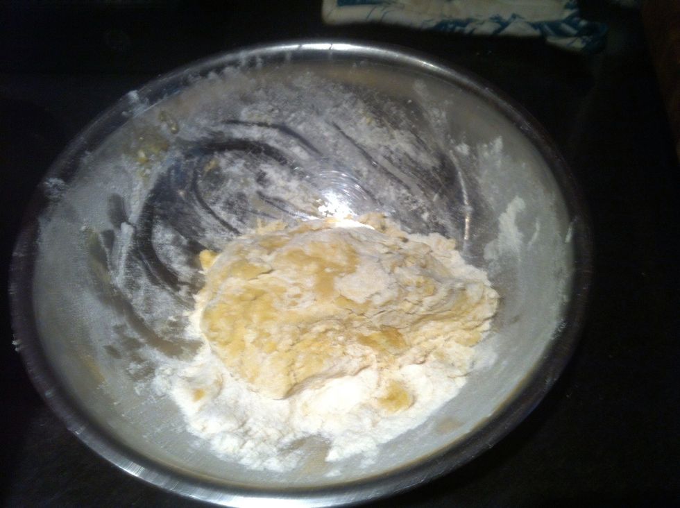 - Keep adding flour until dough forms