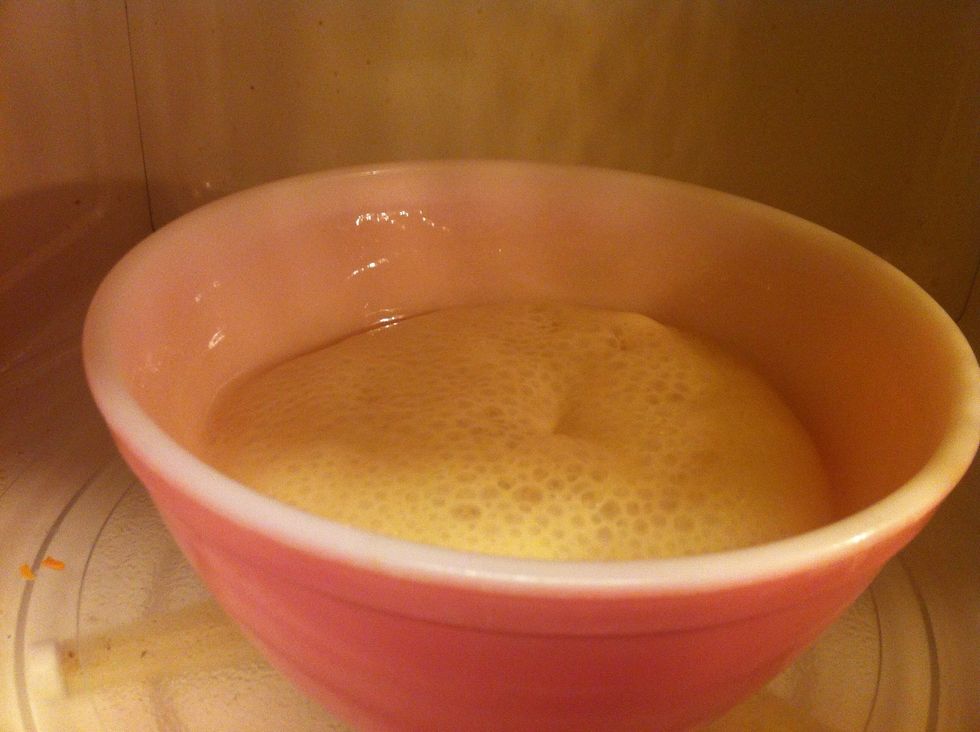 Keep an eye on it. It'll boil up every half minute or so. If your microwave power is to high it could boil over so keep watching it and be ready to kill power.