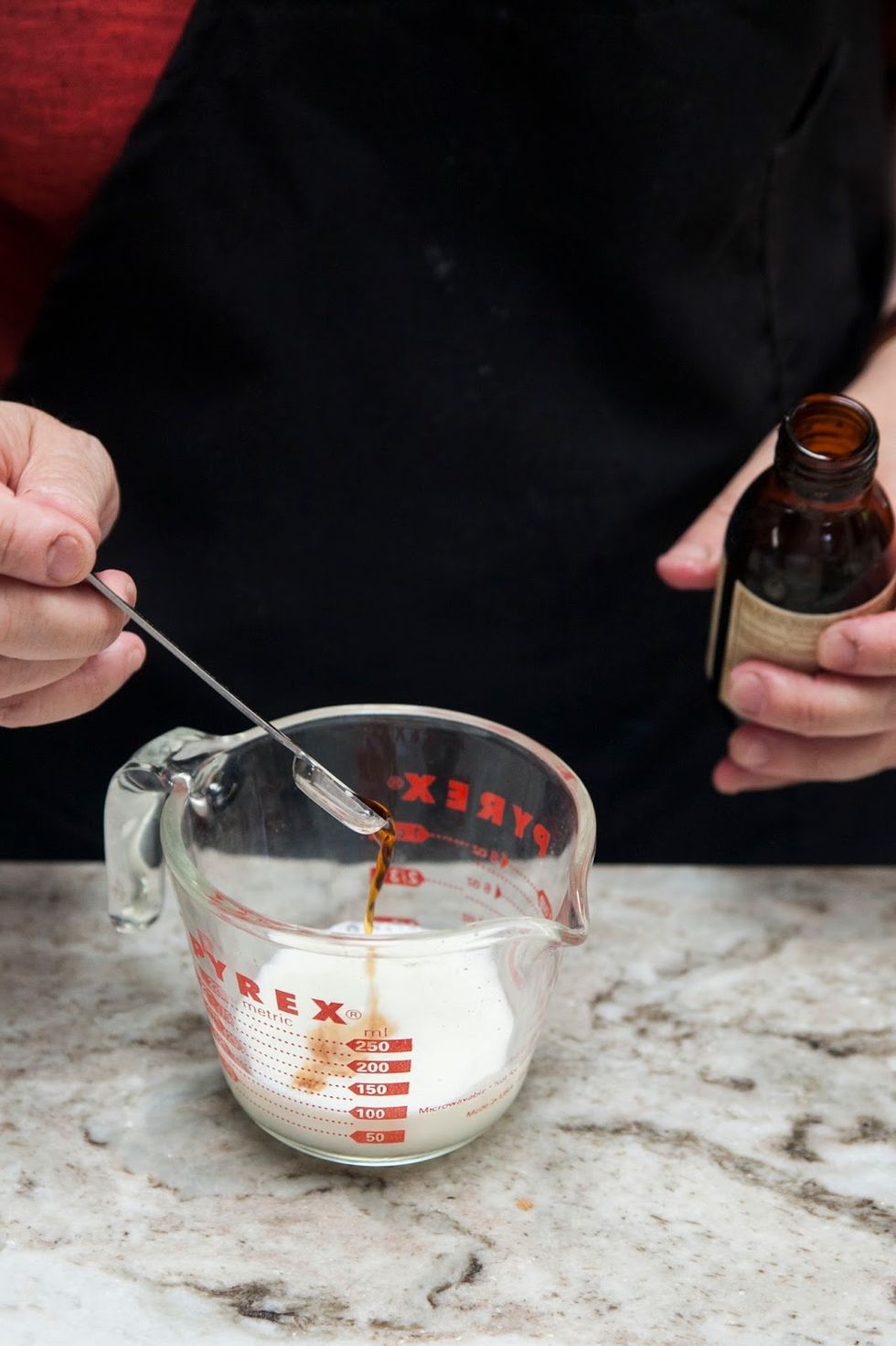 Keep beating until the eggs are combined. Add 1 tsp of vanilla to the buttermilk.