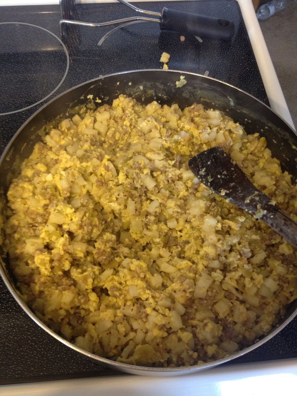 Keep cooking until eggs are completely cooked.