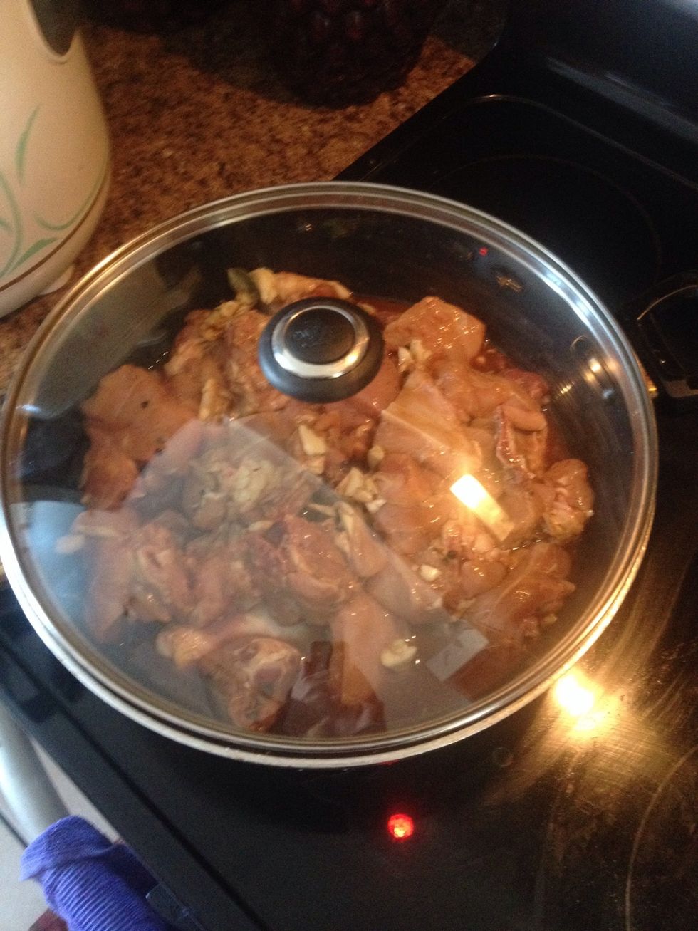 Keep covered while cooking. Enjoy the savory tangy smell of sweet adobo juice wafting through the air.