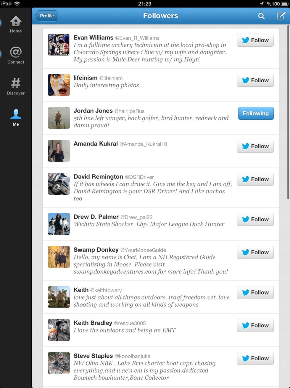 Keep following first 7 or 8 followers and keep continue doing it, you will have 70% avarage people will follow you back.