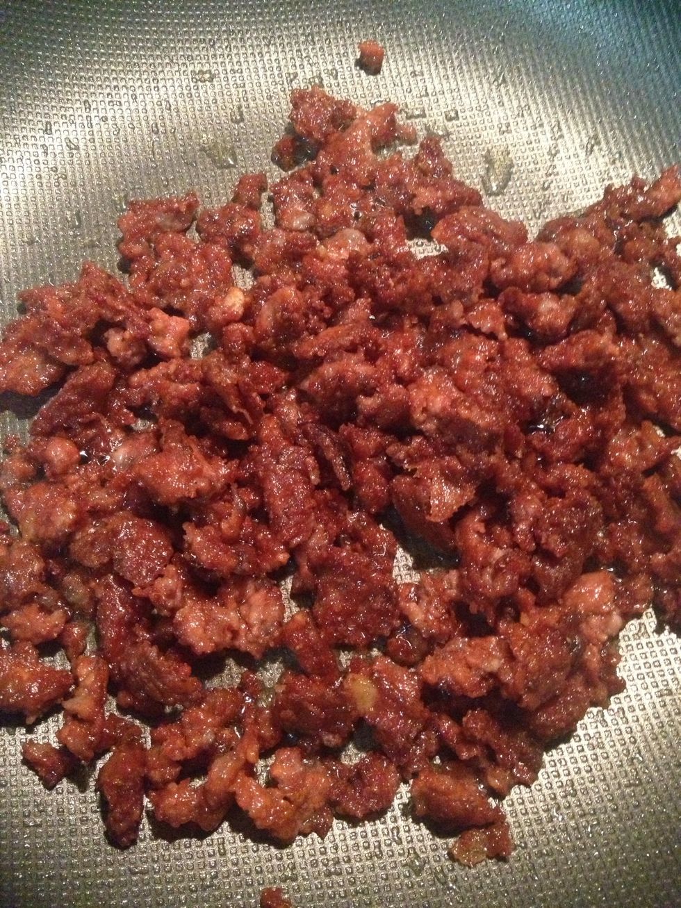 Keep frying the meat on medium heat until all nicely brown.