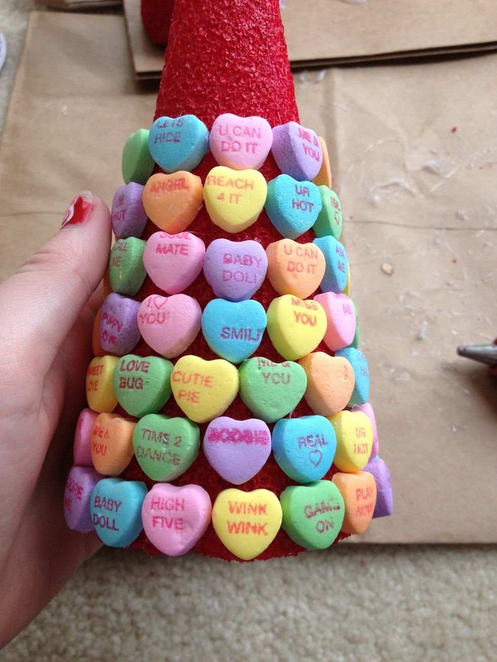 Keep gluing them on around and around.