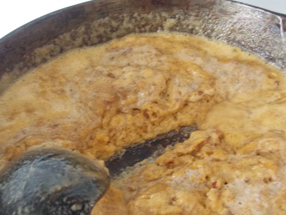 Keep incorporating flour in this way until thick.