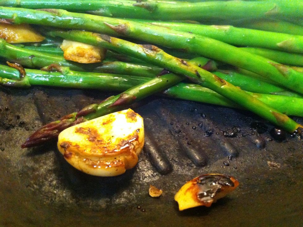 Keep mixing the ingredients in the pan and adding more lemon juice (there can never be enough lemon juice!)