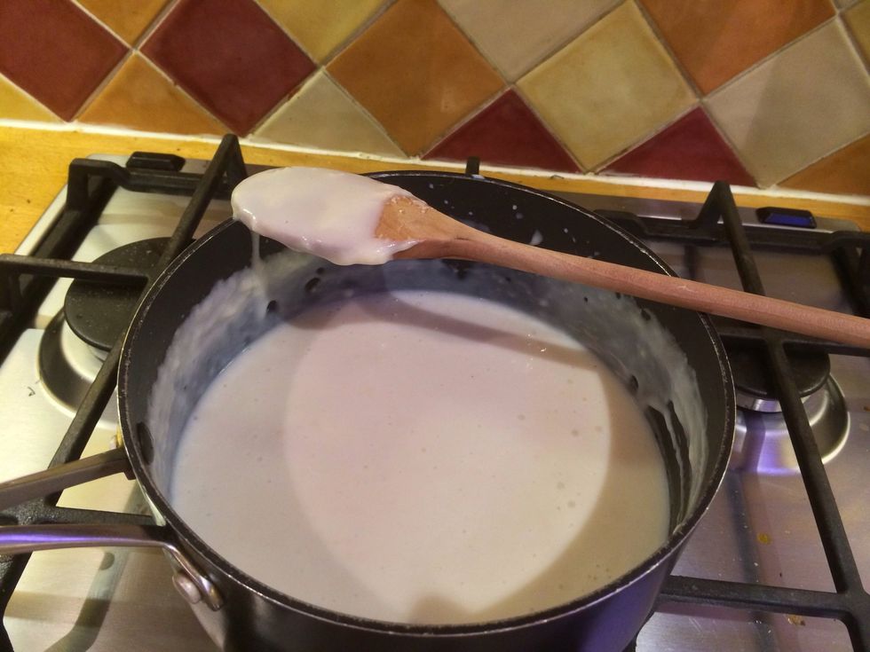 Keep on adding milk until you have a smooth thick sauce that will coat the back of a spoon. To loose add more flour, to thick add more milk. Always stir constantly over a medium heat.