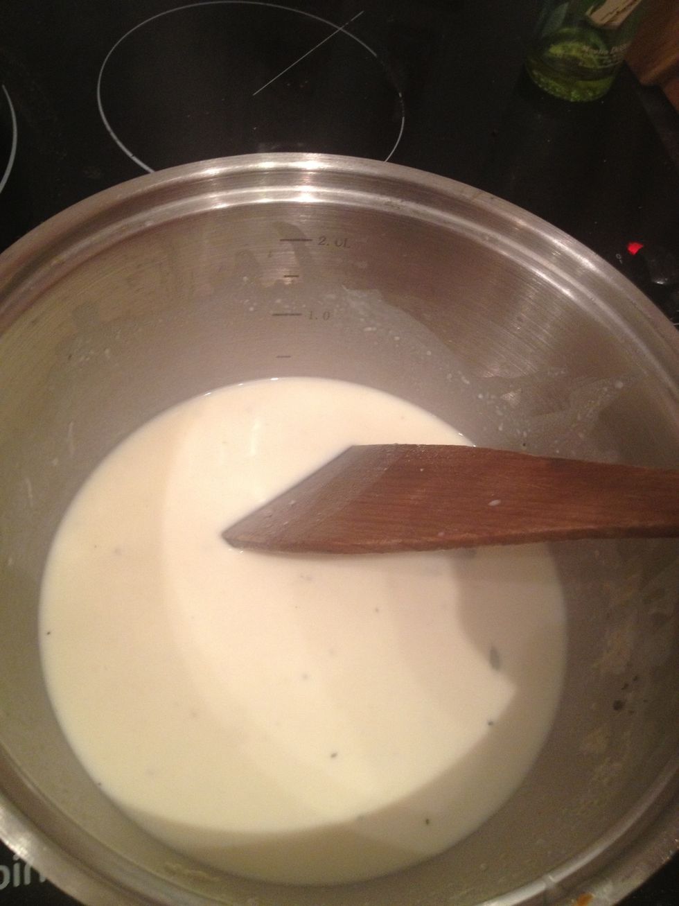 Keep on stirring and adding milk bit by bit to the quantity that you need for however many people you are cooking for. It should be velvety and smooth with no lumps before we add the cheese.
