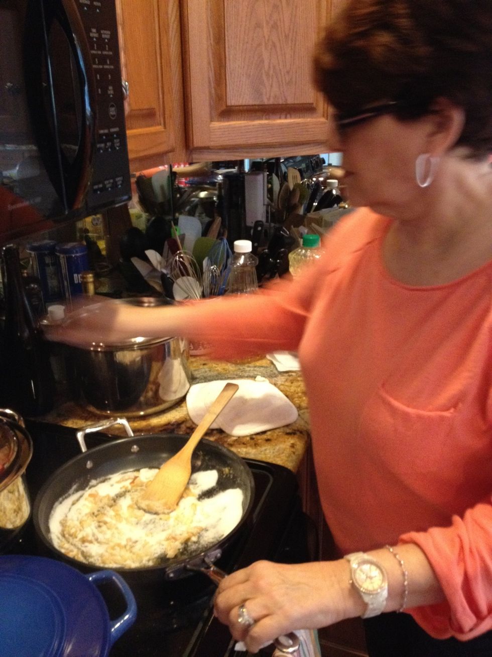 Keep stirring the sugar so it doesn't burn and until it melts