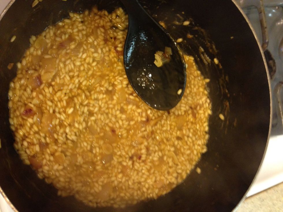 Keep stirring until most of the broth is absorbed.